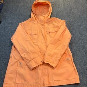 Lauren Ralph Lauren Womens Large Orange Hooded Parka Jacket 100% Cotton